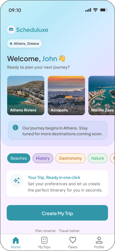 Scheduluxe app — plan your Athens day